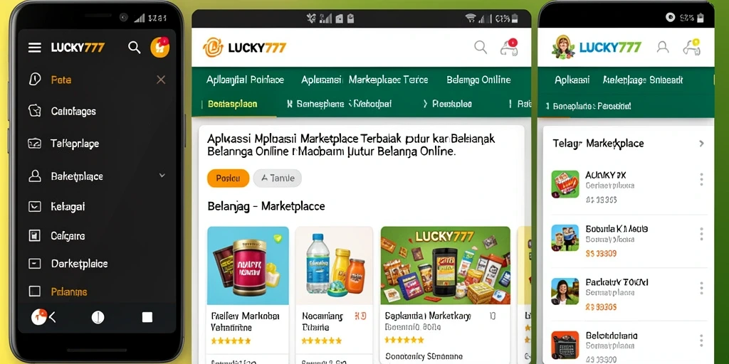 Tampilan utama aplikasi LUCKY777 dengan berbagai produk menarik.